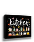 Colorful kitchen utensils with 'Kitchen' text on black canvas wall art