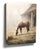 Brown horse grazing wall art in beige tones, rustic farmhouse style