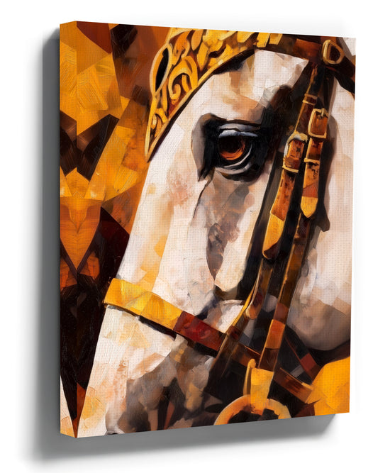 Abstract gold horse canvas wall art for contemporary living room decor