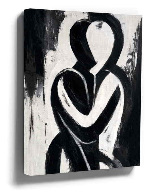 Black and white abstract embrace canvas wall art for minimalist living room decor