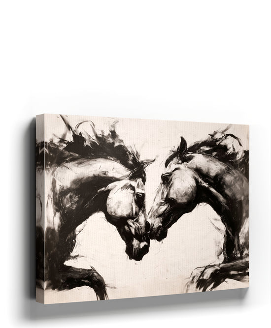 Black and white horse wall art for industrial living room decor
