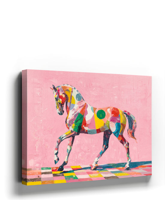 Colorful pop art horse canvas wall art for contemporary living room decor