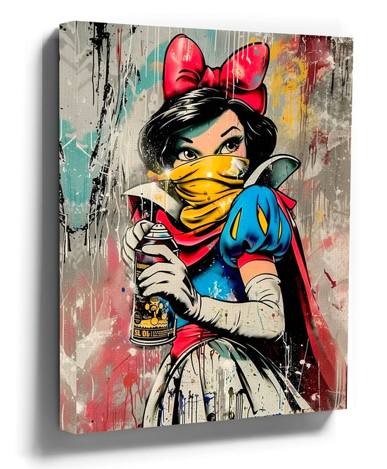 Street art graffiti canvas print featuring a princess, perfect for industrial living room decor