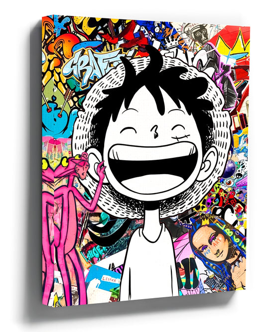 Manga graffiti street art canvas print for teen bedroom decor, colorful anime portrait wall art
