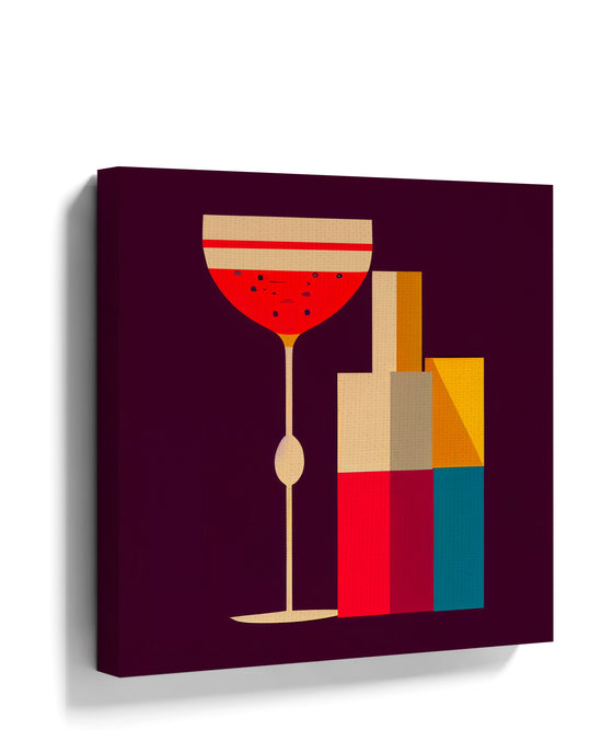 Modern geometric cocktail glass and bottles kitchen wall art for minimalist decor