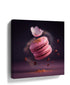 Purple photography wall art print of floating pink macarons with a sakura blossom