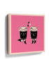 Minimalist pink canvas print with two smiling coffee cups