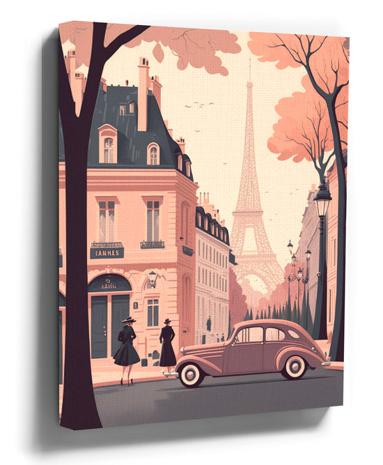 Eiffel Tower wall art, romantic retro Paris scene for living room decor