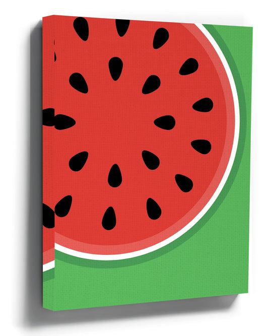 Original Sunny Watermelon canvas wall art, exotic fruit print – styled room view
