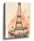 Eiffel Tower watercolor painting, Paris cafe terrace wall art for chic living room decor