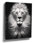 Black and white hyper-realistic lion portrait wall art for a minimalist living room