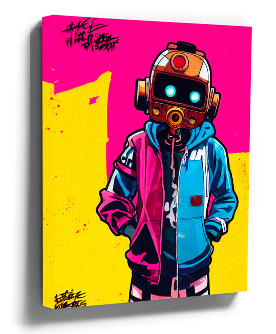 Hip-hop robot graffiti canvas wall art for modern urban living room decor