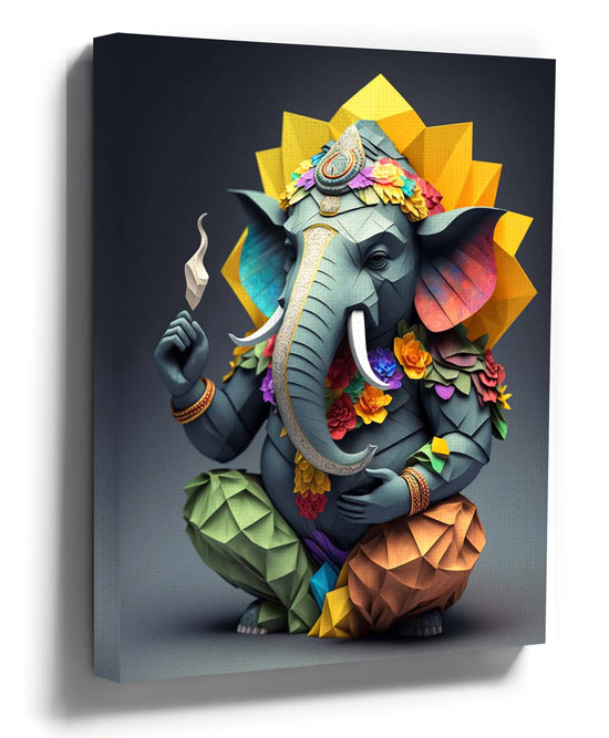 Hindu god Ganesha origami canvas wall art for modern living room decor