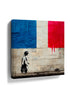 Banksy-inspired street art canvas of a girl silhouette holding the French tricolor flag
