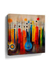 Abstract music canvas wall art with a blue string instrument for living room decor