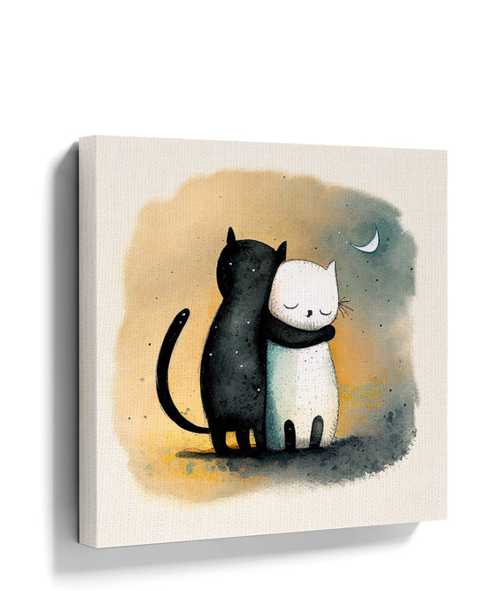 Minimalist nursery canvas wall art with two cuddling cats
