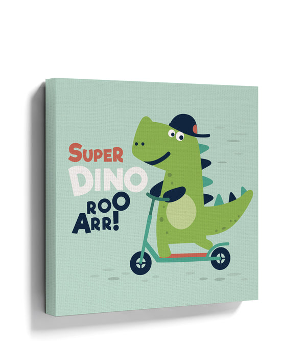 Playful T-Rex on a scooter - minimalist kids' room wall art print