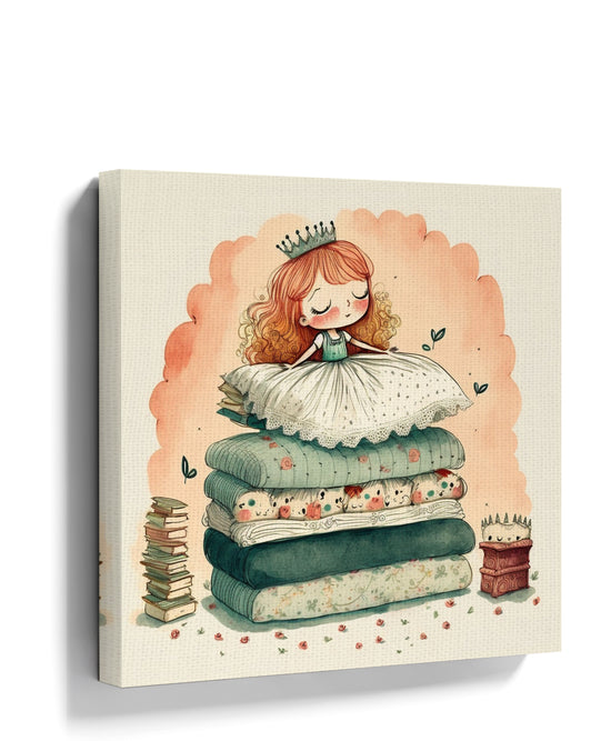 The Princess and the Pea crowned princess pastel watercolor canvas wall art