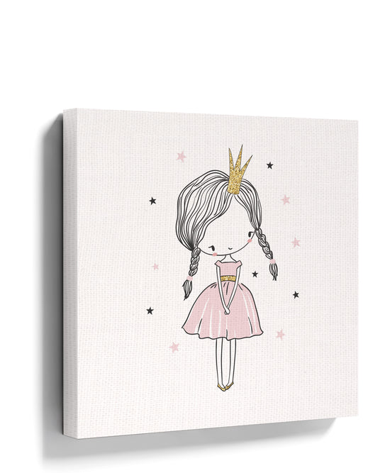 Crowned pink princess canvas wall art for a minimalist kids’ room or nursery