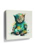 Sleeping kitten street art canvas in blue and yellow