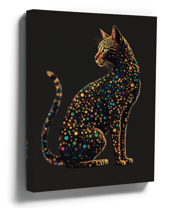 Pointillist Bengal cat wall art for a modern minimalist living room