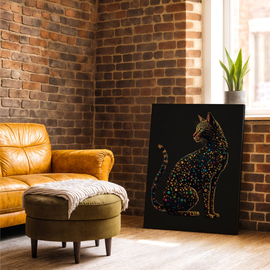 Chat bengal coloré pointilliste tableau pour salon industriel