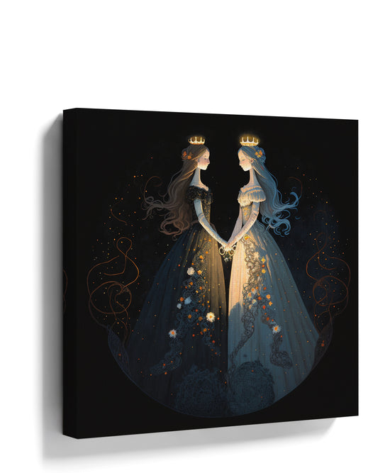 Two Crowned Queens Day and Night wall art for kids' bedroom