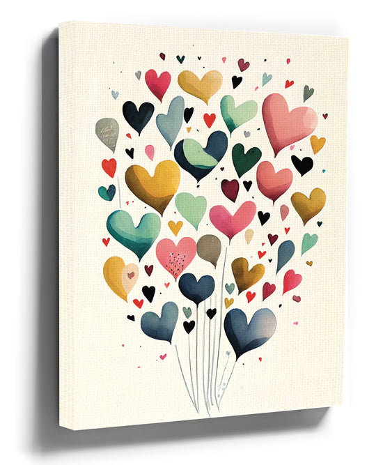 Watercolor heart balloons canvas print, minimalist kids’ room nursery wall art