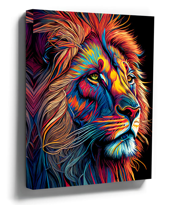 Multicolor Pop Art lion canvas wall art for a modern living room
