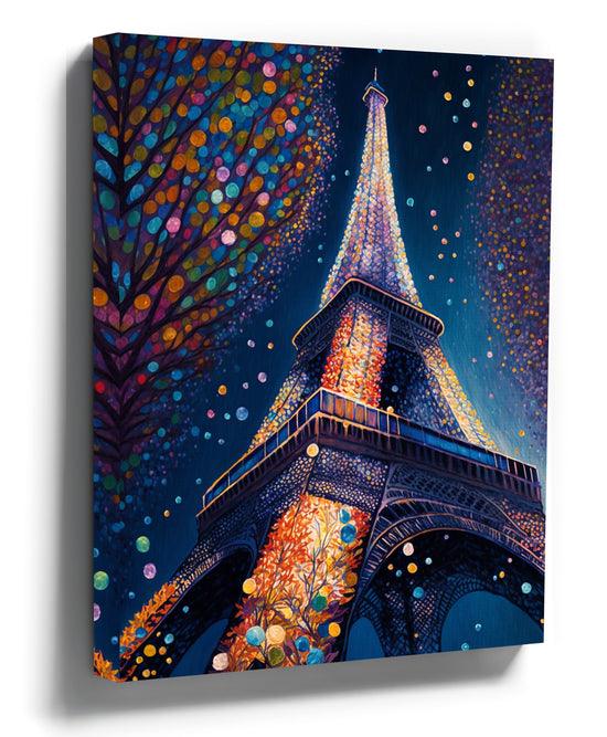 Paris Eiffel Tower pointillism canvas print for minimalist bedroom decor