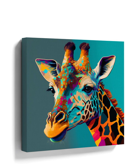 Pop Art Giraffe Canvas Wall Art - Vibrant Exotic Decor in Room Setting