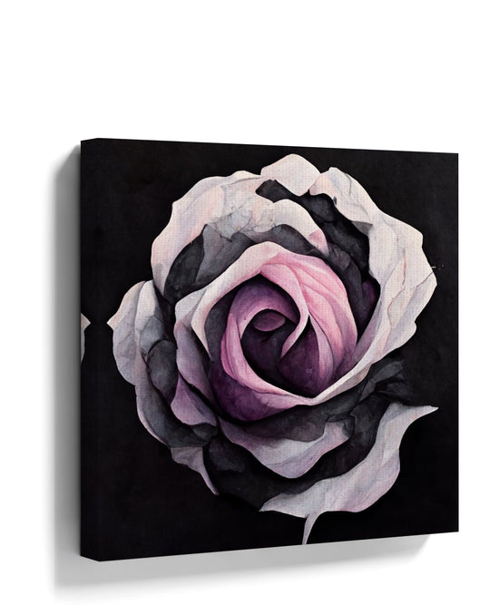 Blooming pink flower wall art on a black background for minimalist bedroom decor