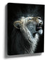 Photorealistic white lion roaring on black background wall art