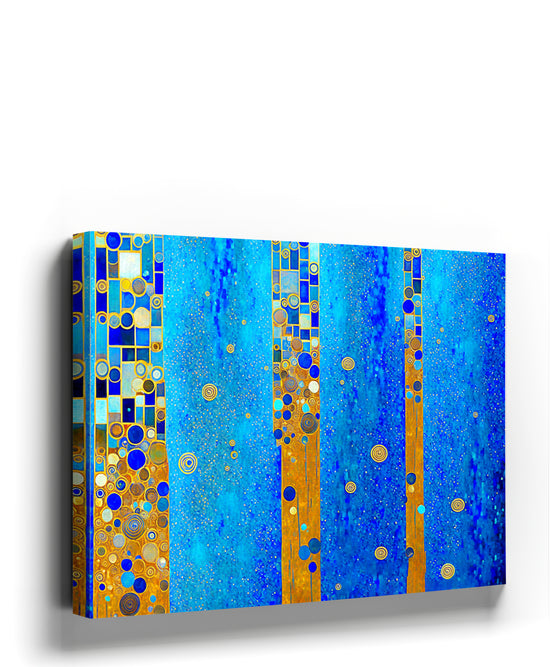 Blue and gold geometric abstract canvas wall art for modern living room decor