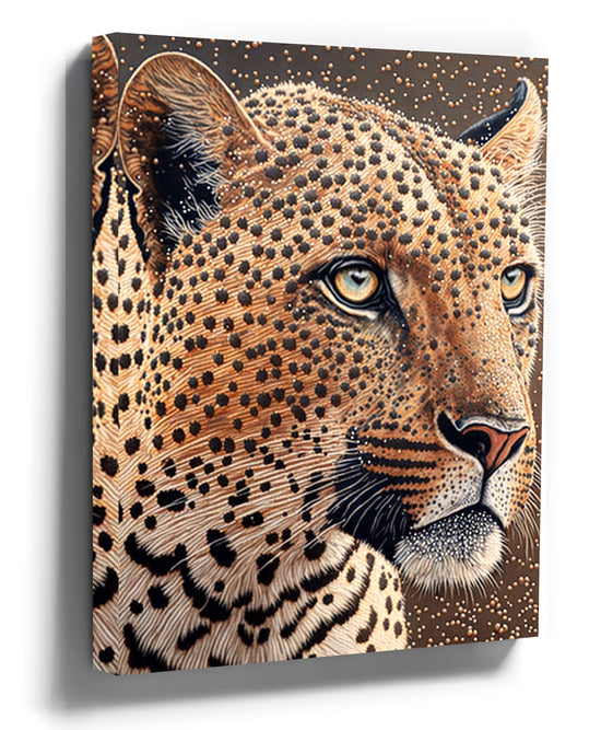 Pointillist leopard wall art for minimalist living room