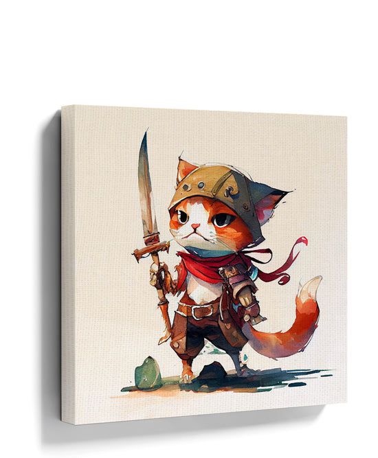 Minimalist kids room wall art featuring a pirate cat holding a sword