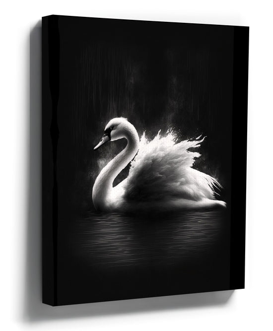 Elegant black-and-white swan wall art – minimalist modern wall decor in room setting