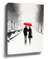 Couple under a red umbrella in a snowy cityscape – minimalist living room wall art