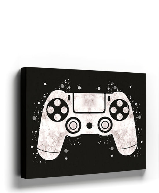 White gaming controller on black background – minimalist wall art for teen bedroom