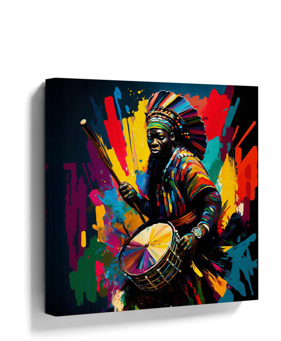 African Yoruba drummer wall art for boho living room decor