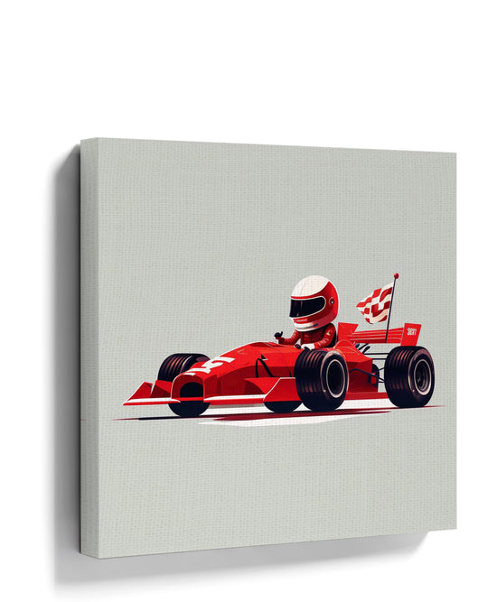 Red Formula 1 (F1) race car with driver - kids wall art illustration