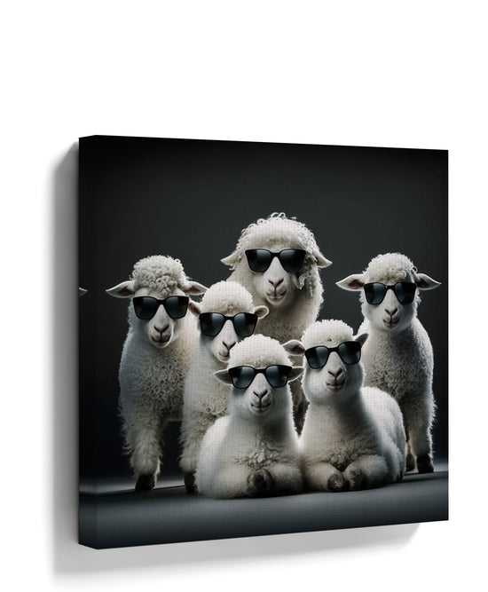 Sheep with sunglasses wall art for minimalist living room decor