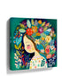 Colorful canvas print illustration of a little girl in profile with flowers in her hair