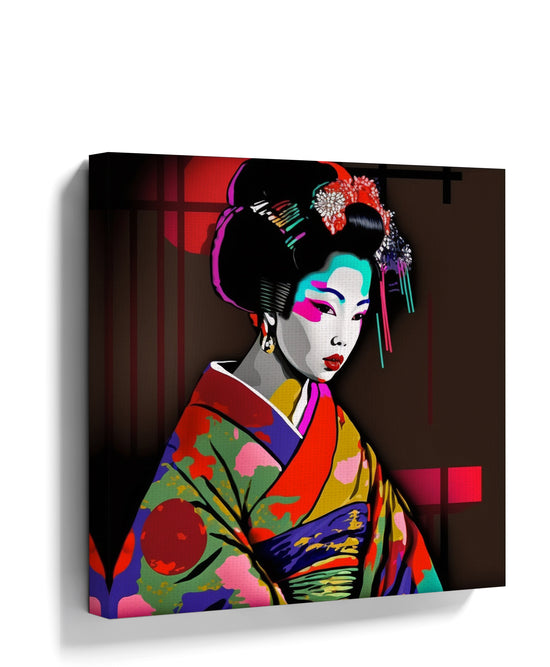 Colorful Japanese Geisha Pop Art Wall Art for Modern Living Room