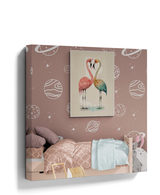 Pink flamingo heart wall art print for Scandinavian kids' room or nursery