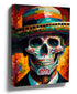 Day of the Dead Mexican sugar skull in sombrero canvas art