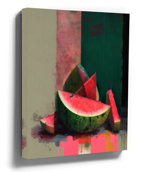 Watermelon slices canvas wall art in contemporary graffiti style