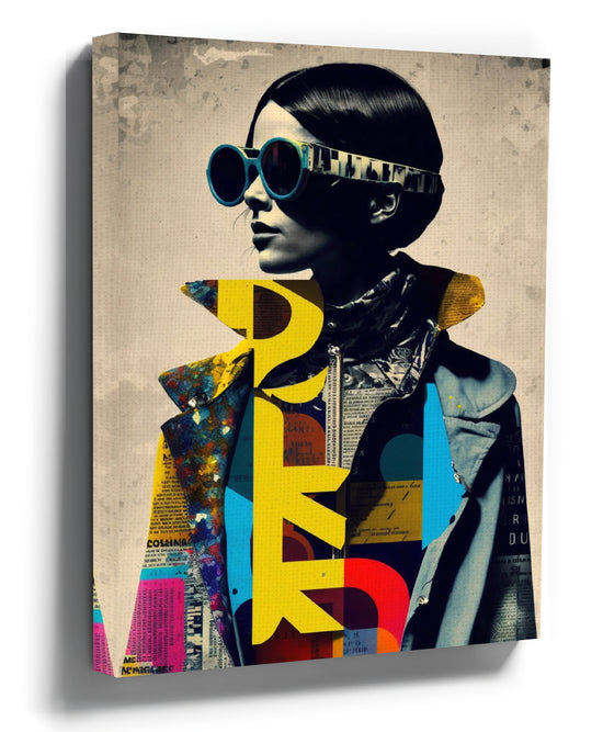 Pop art portrait of a woman in oversized sunglasses – fashion wall art canvas for industrial living room decor