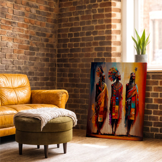 African Maasai warrior women canvas wall art, industrial‑style living room decor