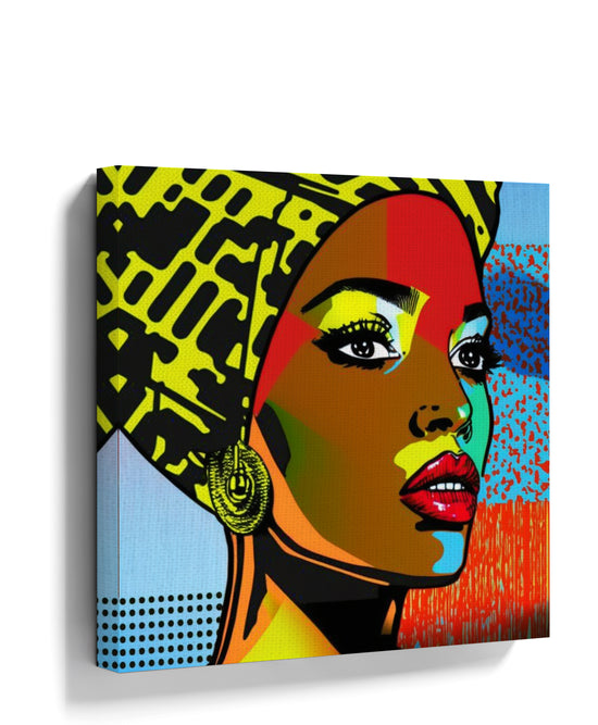 Pop art African woman portrait with turban canvas wall art for modern living room